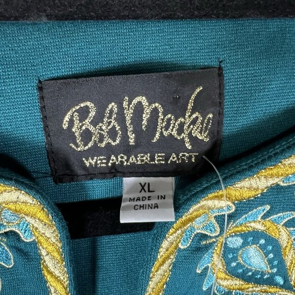Bob Mackie Wearable Art Top Women's XL Turquoise Stretch Paisley Embroidered NWT - Picture 4 of 9